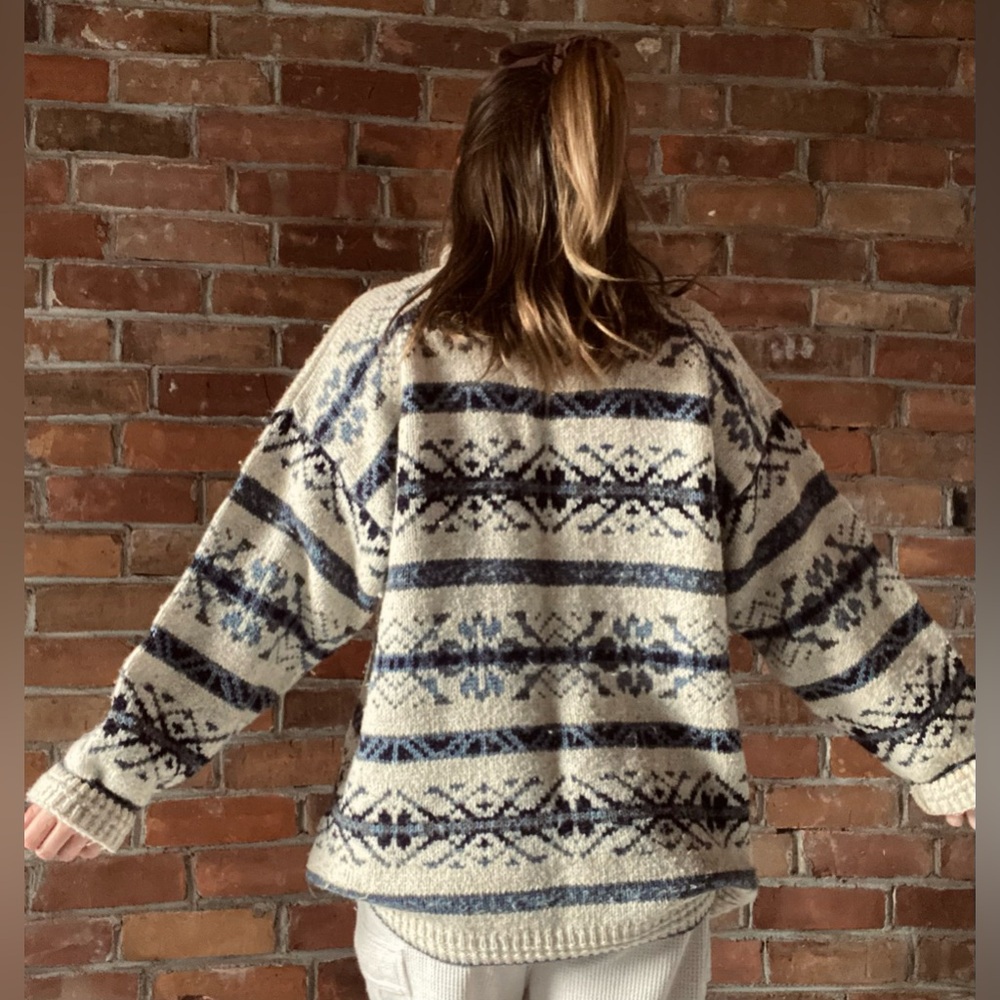 VINTAGE wool blend knit fair isle mock neck oversized sweater large - Picture 3 of 11